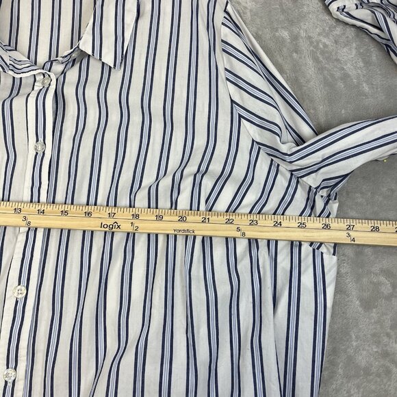 Woman Within Button Up Top Sz 26/28 2XL100% Cotton French Blue Striped‎ Career - Picture 8 of 9